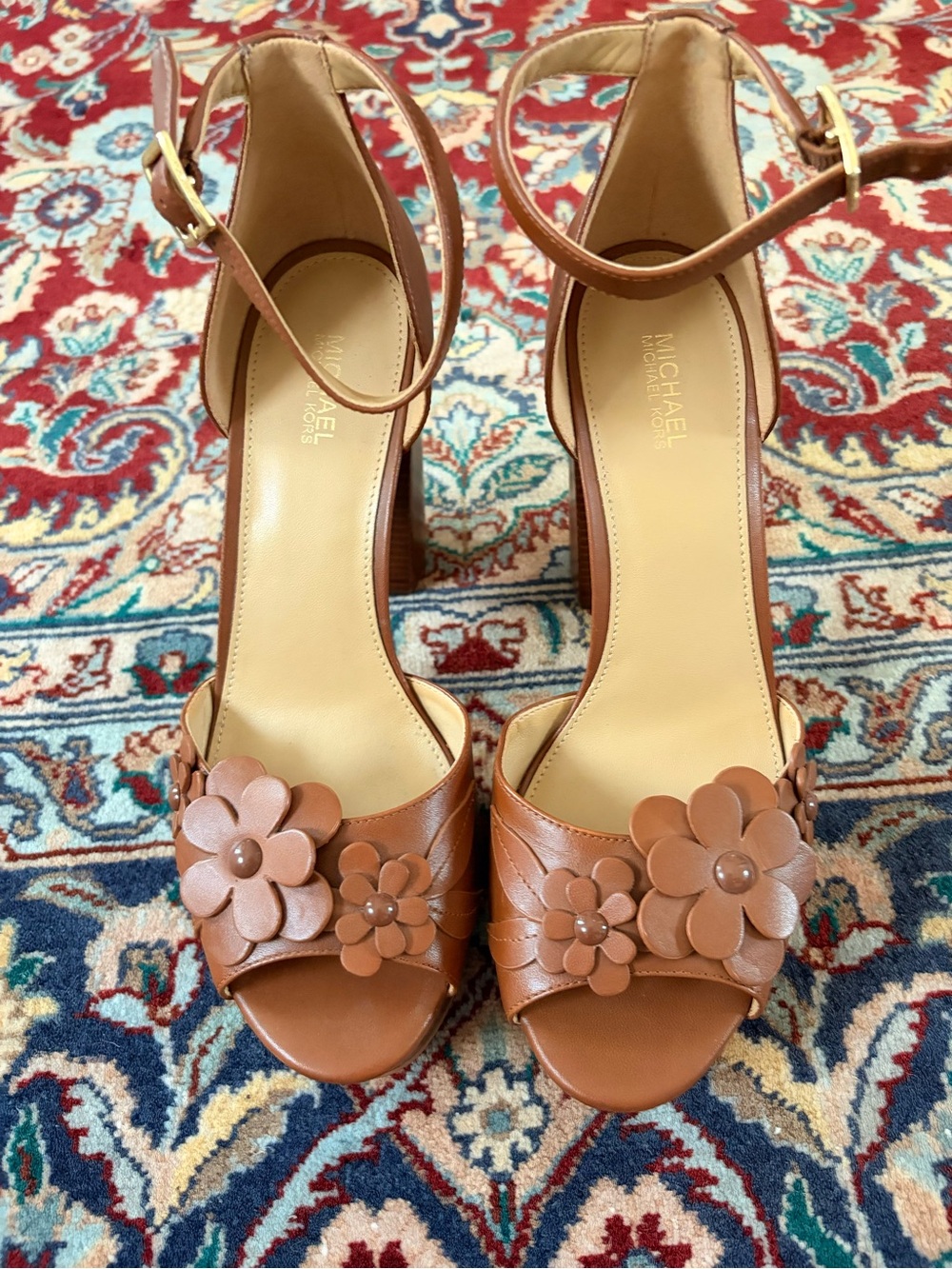 BNWOT MICHAEL Michael Kors Flora Appliqué Platform Sandal Heels - Picture 4 of 6